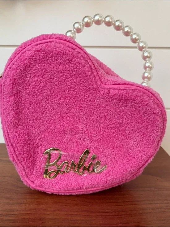 Our Universe Barbie Heart Figural Pink Fuzzy Purse Bag Pearls Exclusive NWOT - Picture 11 of 11